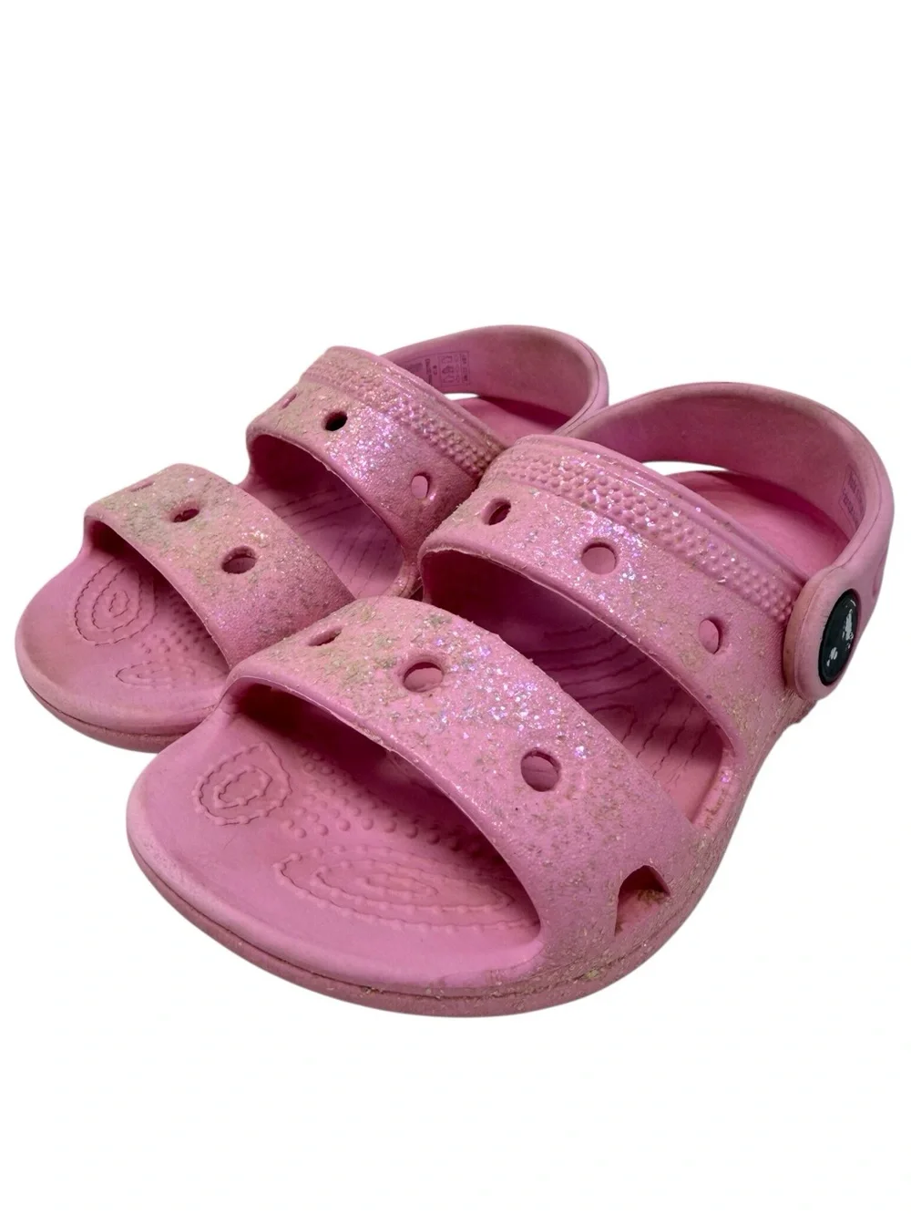 Crocs double strap pink glitter slip on sandals child’s size 8